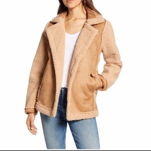 NWOT Nordstrom Caslon Faux Sherling Jacket Brown XS